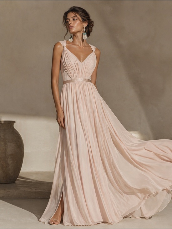 Vera Wang Dresses & Skirts - NWT Vera Wang Blush Wedding Guest V-Neck Chiffon Dress in Blush 2 XS S